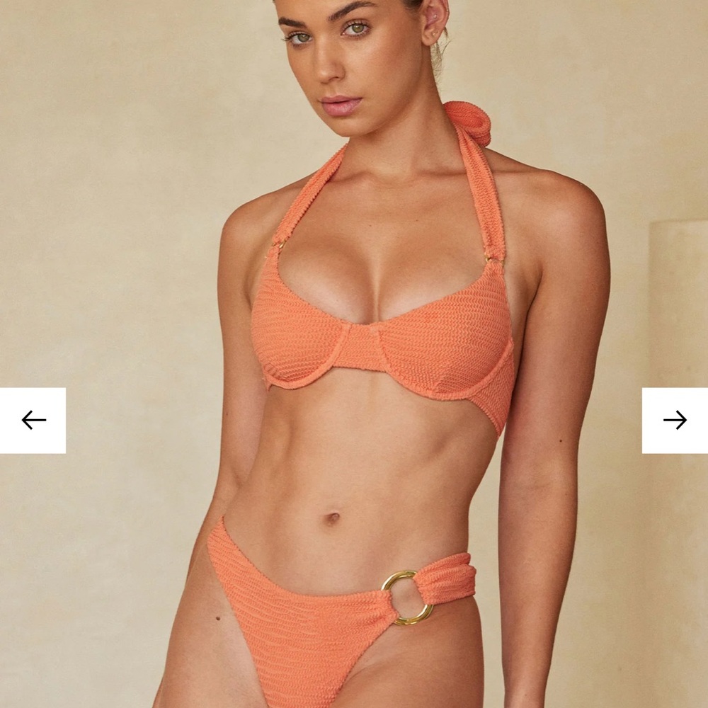 Monday Swimwear Crinkle Peach Bikini Set Size Small